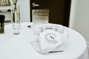 White rotary style phone